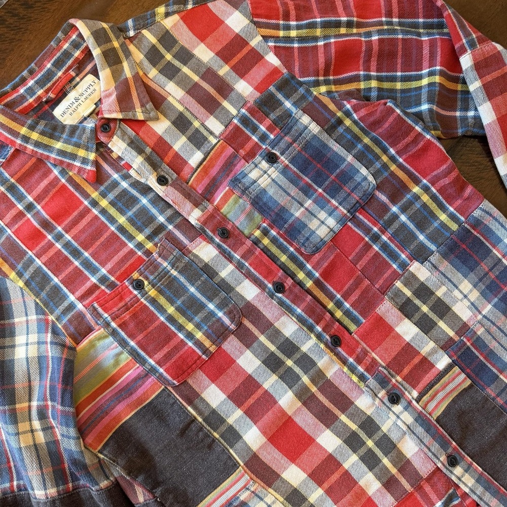 Denim & Supply Ralph Lauren Shirt Mens Medium Multicolor Patchwork Plaid Flannel